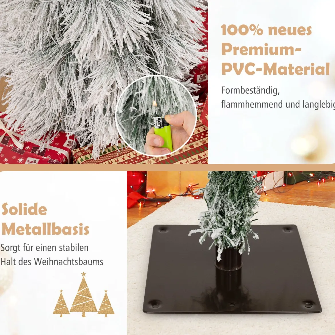 3er Set Künstliche Weihnachtsbäume 90 cm 120 cm 150 cm mit Beleuchtung schneebestäubte Zweigspitzen Grün