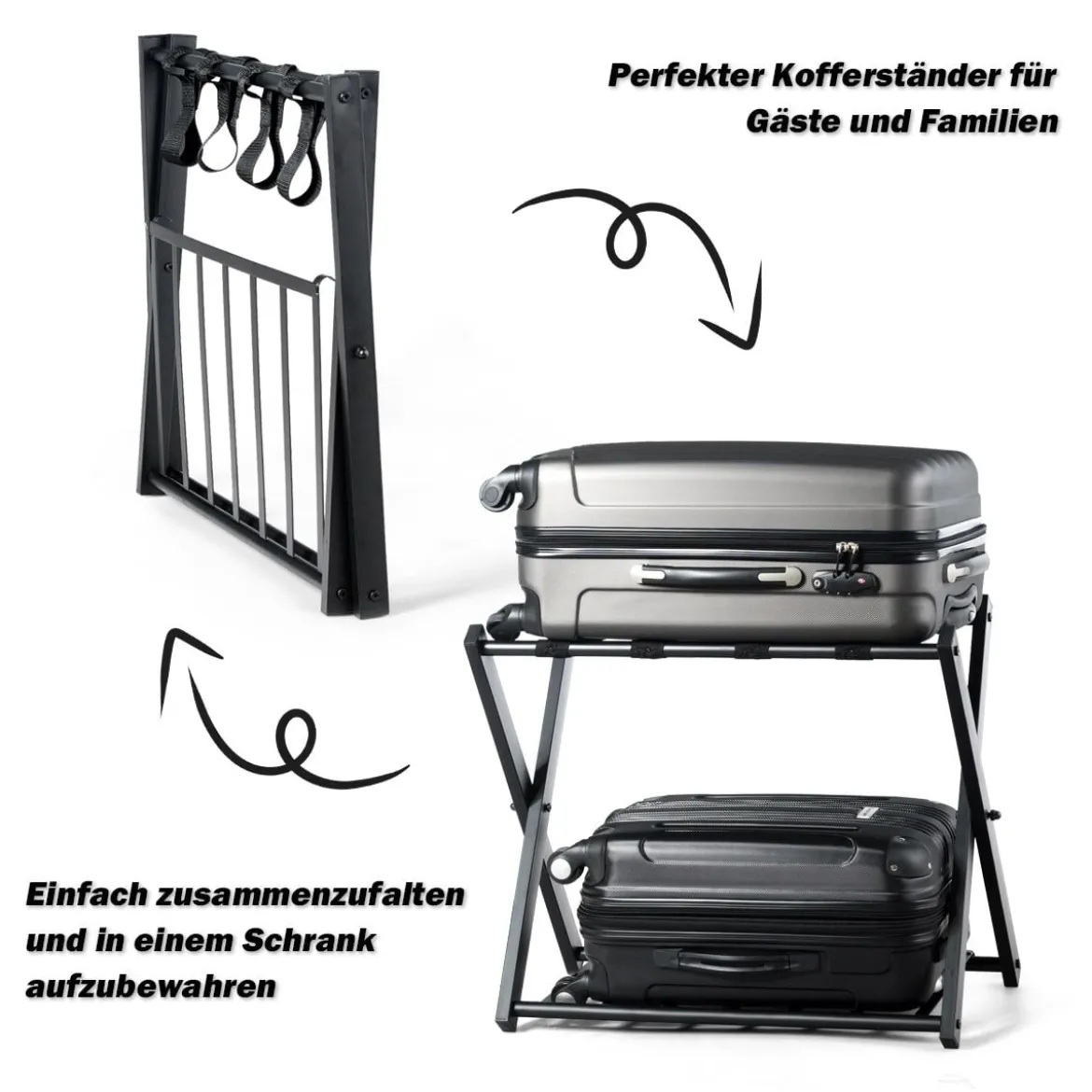 1/2er Set Kofferständer Klappbarer Gepäckständer Metall Gepäckablage Schwarz