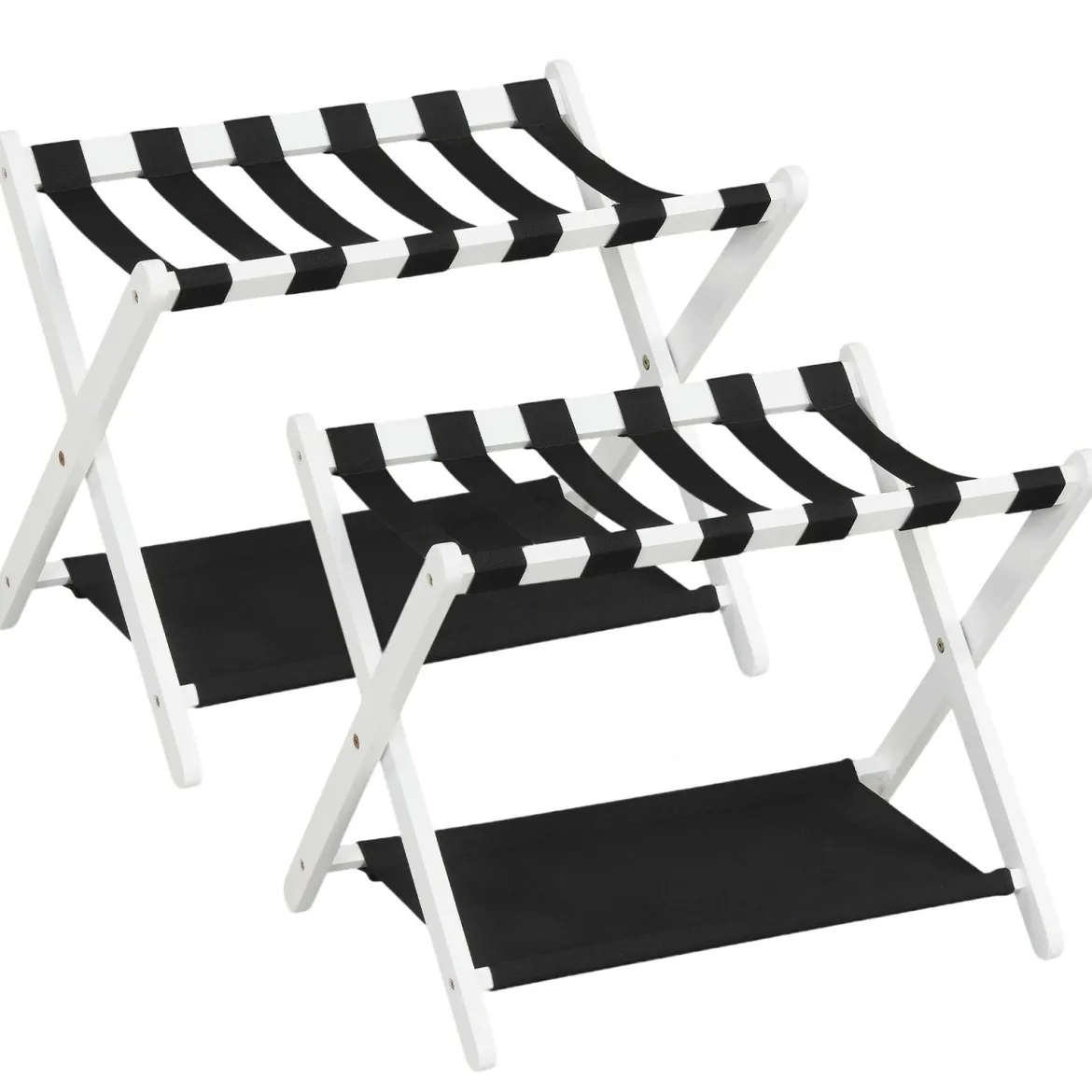 2er Set Kofferständer Klappbar Gepäckständer aus Gummibaumholz mit 2 Ablagen 67 x 46 x 52 cm Weiß