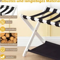2er Set Kofferständer Klappbar Gepäckständer aus Gummibaumholz mit 2 Ablagen 67 x 46 x 52 cm Weiß