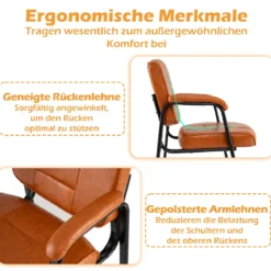2er Set Konferenzstühle mit Gepolsterten Armlehnen & Metallrahmen Besucherstühle Braun