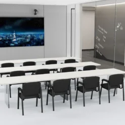 2er Set Konferenzstühle mit Gepolsterten Armlehnen & Metallrahmen Besucherstühle Schwarz