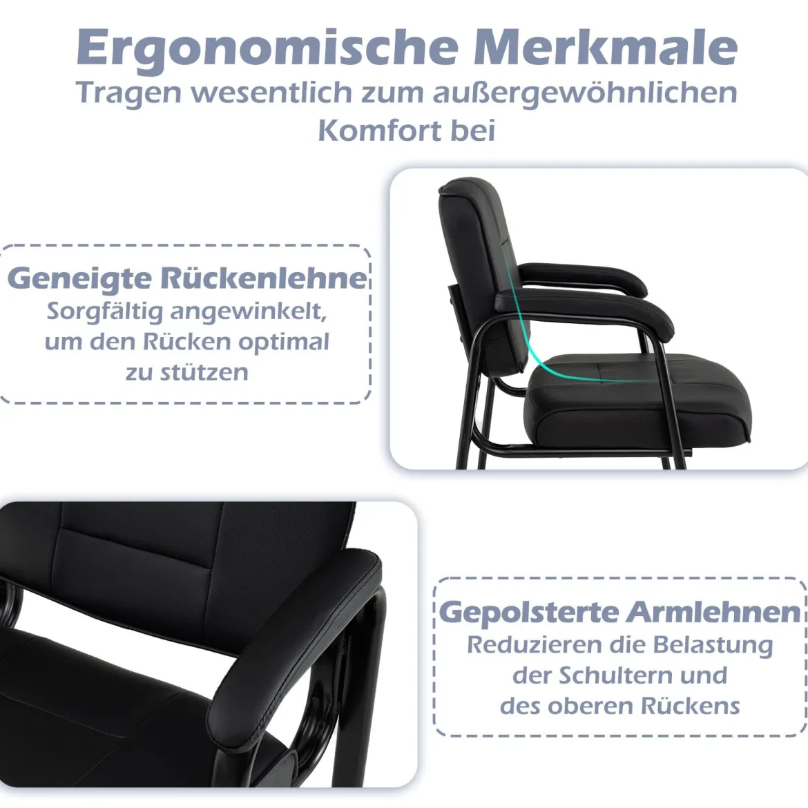 2er Set Konferenzstühle mit Gepolsterten Armlehnen & Metallrahmen Besucherstühle Schwarz
