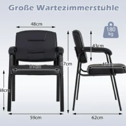 2er Set Konferenzstühle mit Gepolsterten Armlehnen & Metallrahmen Besucherstühle Schwarz