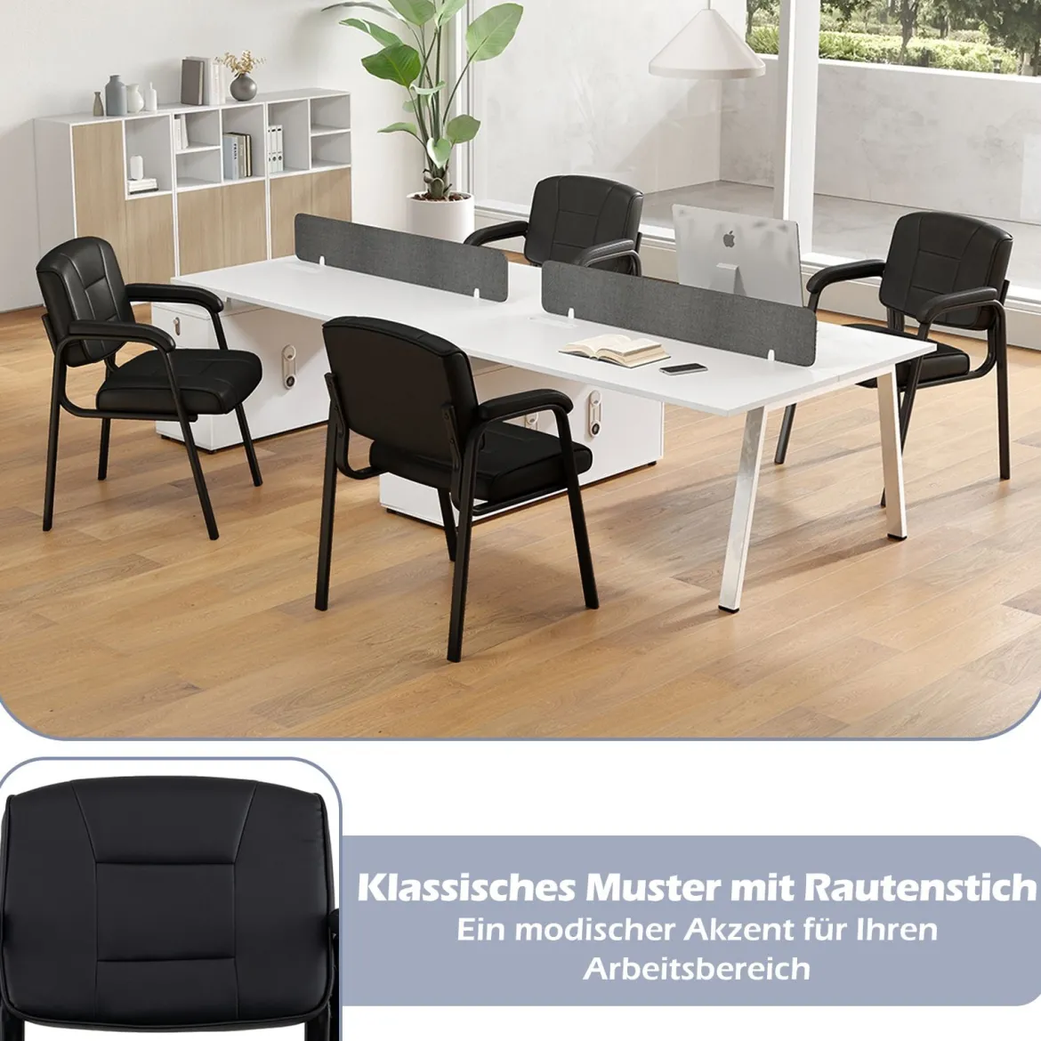 2er Set Konferenzstühle mit Gepolsterten Armlehnen & Metallrahmen Besucherstühle Schwarz