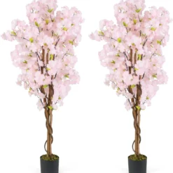 2er Set Kunstbaum mit Blüten 150 cm Kunstpflanze im Topf künstlicher Kirschblütenbaum Rosa