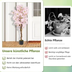 2er Set Kunstbaum mit Blüten 150 cm Kunstpflanze im Topf künstlicher Kirschblütenbaum Rosa