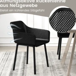 2er-Set Kunststoff-Esszimmerstühle-Set Küchenstuhl mit atmungsaktivem Netzrückenlehne &breiter Sitz Schwarz