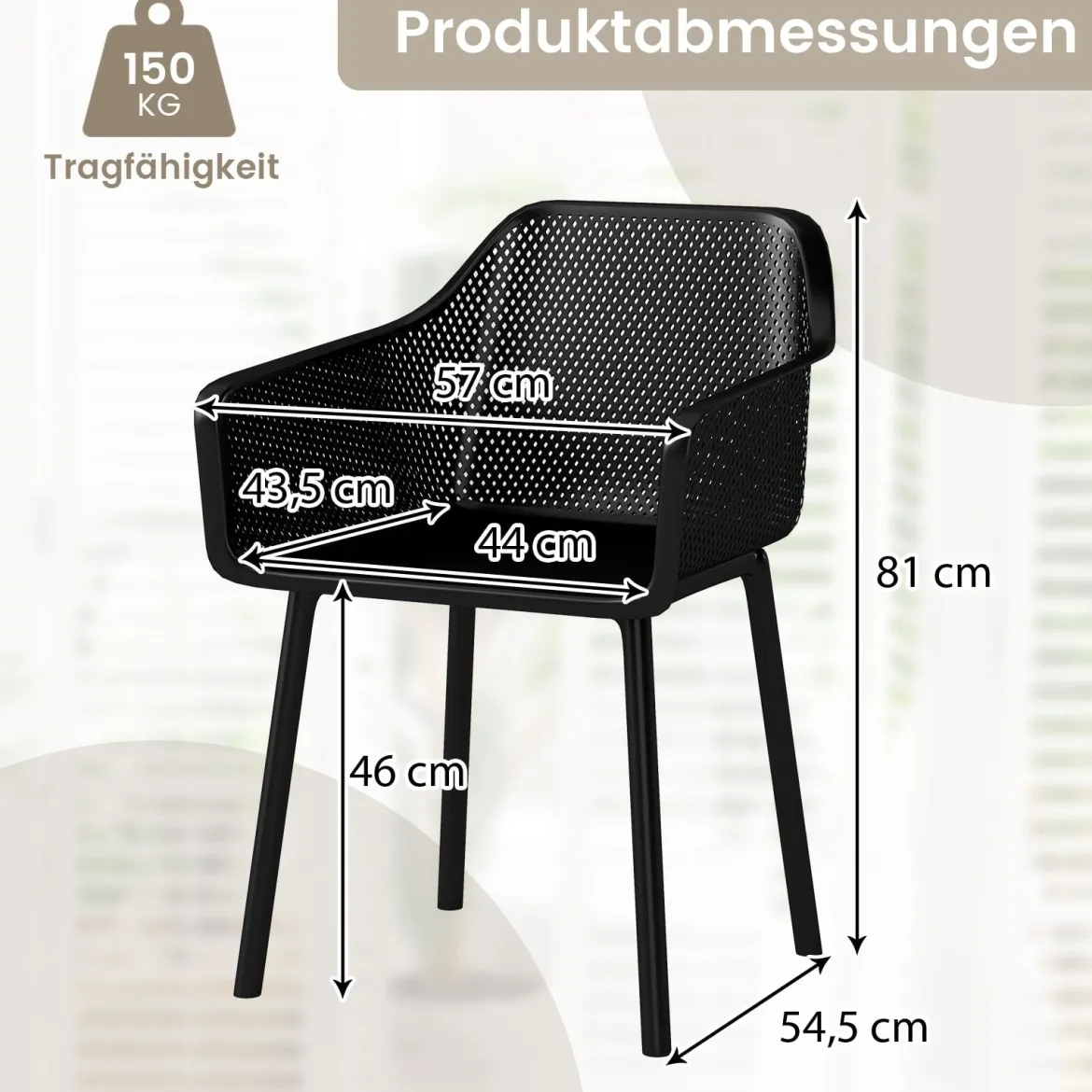 2er-Set Kunststoff-Esszimmerstühle-Set Küchenstuhl mit atmungsaktivem Netzrückenlehne &breiter Sitz Schwarz