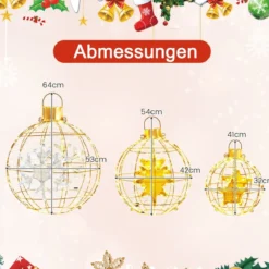 3er Set LED Dekokugel LED Kugeln zum Hinhängen & Hinstellen Leuchtkugel Deko Kugeln