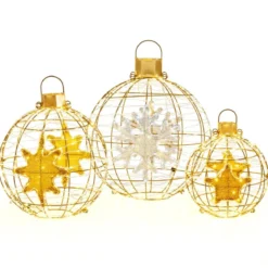 3er Set LED Dekokugel LED Kugeln zum Hinhängen & Hinstellen Leuchtkugel Deko Kugeln
