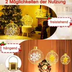 3er Set LED Dekokugel LED Kugeln zum Hinhängen & Hinstellen Leuchtkugel Deko Kugeln