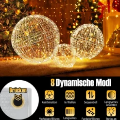 3er Set LED Dekokugel zum Hinhängen & Hinstellen LED Kugeln mit 435 LEDs Weihnachtsdeko
