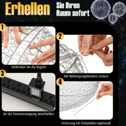 3er Set LED Dekokugel zum Hinhängen & Hinstellen LED Kugeln mit 435 LEDs Weihnachtsdeko