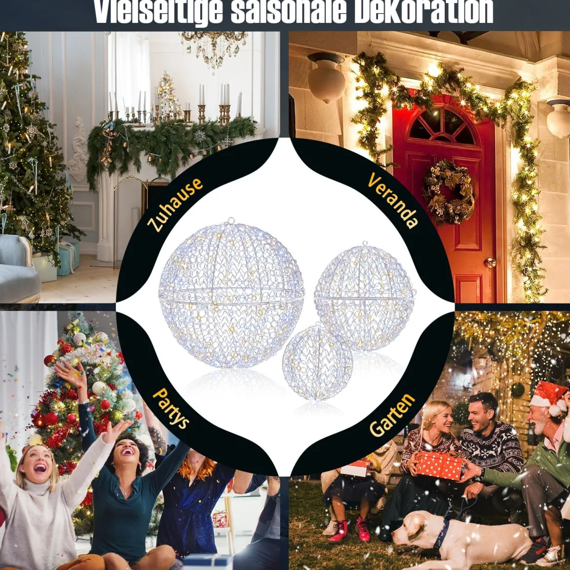 3er Set LED Dekokugel zum Hinhängen & Hinstellen LED Kugeln mit 435 LEDs Weihnachtsdeko