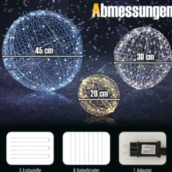 3er Set LED Dekokugel zum Hinhängen & Hinstellen LED Kugeln mit 435 LEDs Weihnachtsdeko