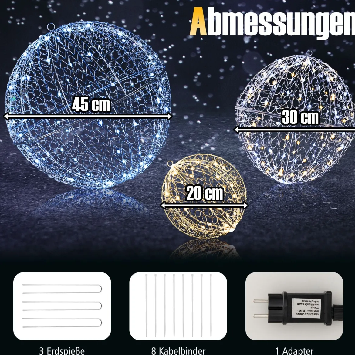3er Set LED Dekokugel zum Hinhängen & Hinstellen LED Kugeln mit 435 LEDs Weihnachtsdeko