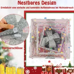 3er Set LED Geschenkboxen beleuchtete Weihnachtenboxen mit Schleifen Silber