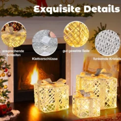 3er Set LED Geschenkboxen mit 48 Warmweißen LED Lichtern & Abnehmbare Schleifen