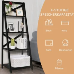2er Set Leiterregal 4-stufig Bücherregal aus Holz Standregal Treppenregal Eckregal Schwarz