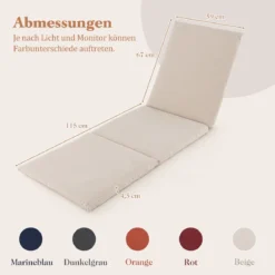 2er Set Liegenauflage Auflage für Sonnenliege Polsterauflage für Gartenliege 182 x 59 x 4,5 cm Beige