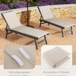 2er Set Liegenauflage Auflage für Sonnenliege Polsterauflage für Gartenliege 182 x 59 x 4,5 cm Beige