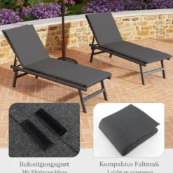 2er Set Liegenauflage Auflage für Sonnenliege Polsterauflage für Gartenliege 182 x 59 x 4,5 cm Dunkelgrau