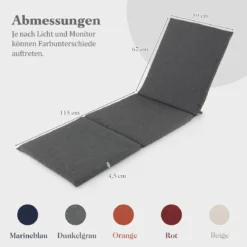 2er Set Liegenauflage Auflage für Sonnenliege Polsterauflage für Gartenliege 182 x 59 x 4,5 cm Dunkelgrau