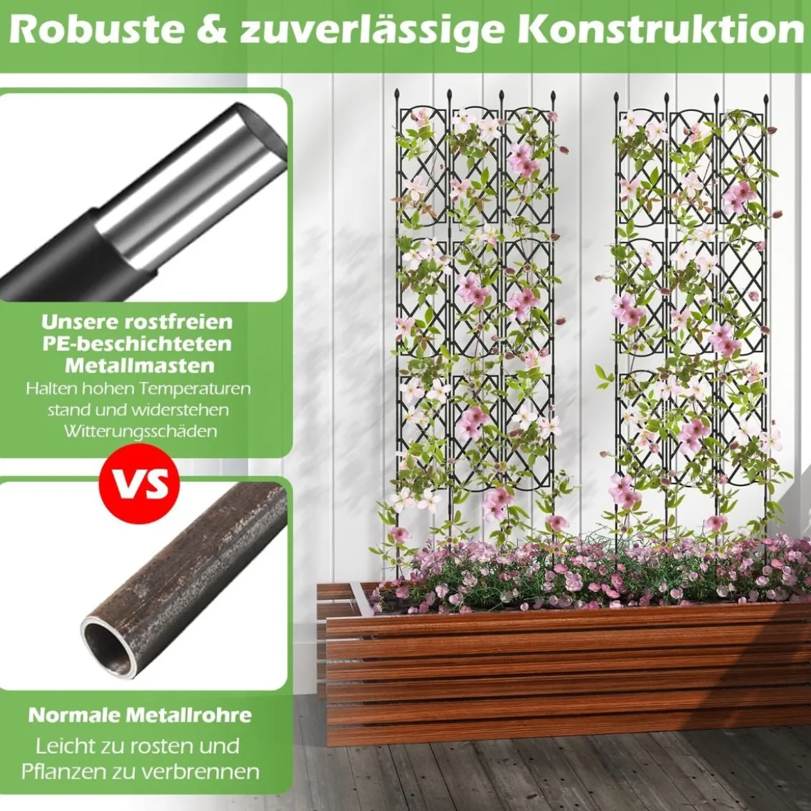 3er-Set Metall Garten Rankgitter mit zum Stecken Freistehende Rankhilfe Gartenzaun Rankhilfe