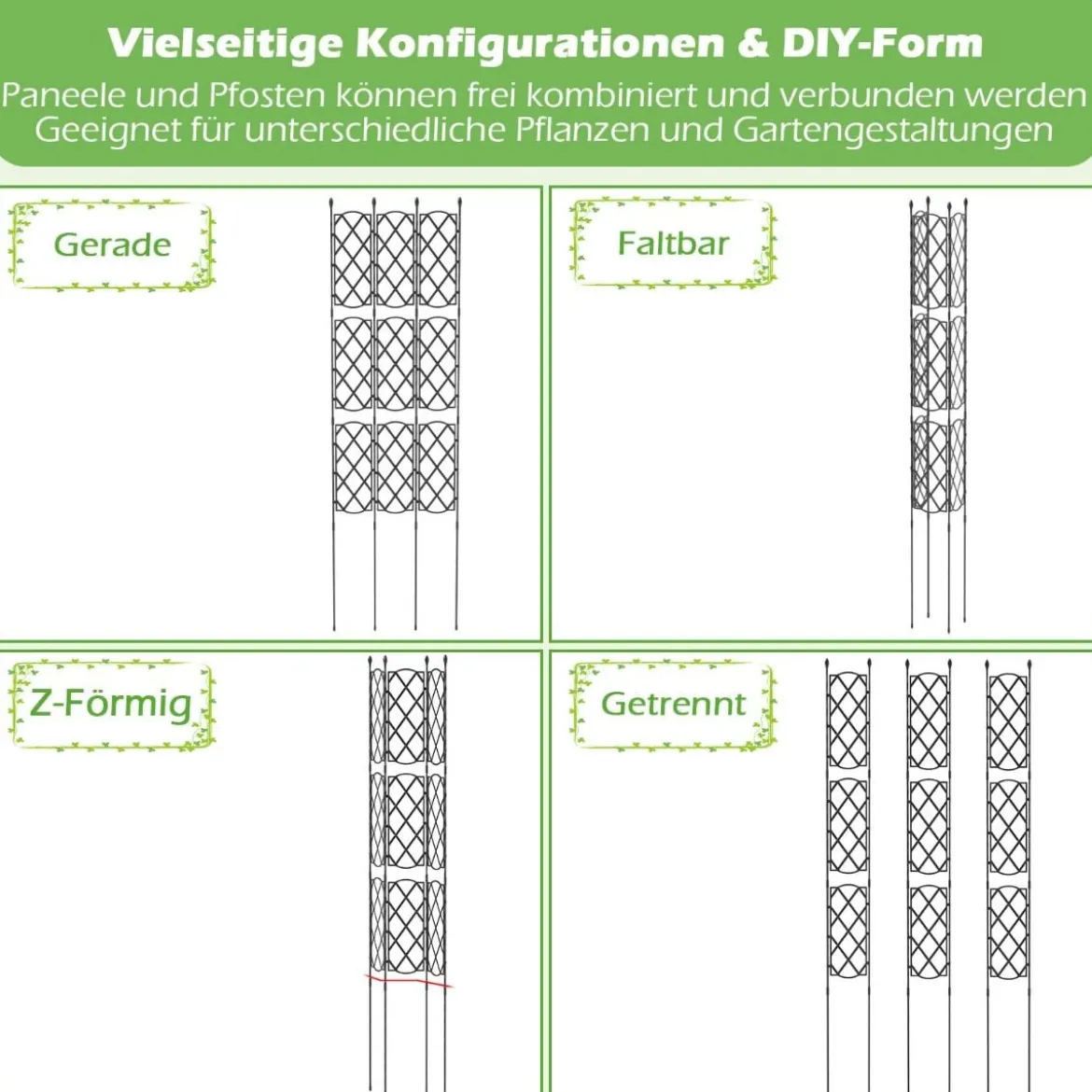 3er-Set Metall Garten Rankgitter mit zum Stecken Freistehende Rankhilfe Gartenzaun Rankhilfe