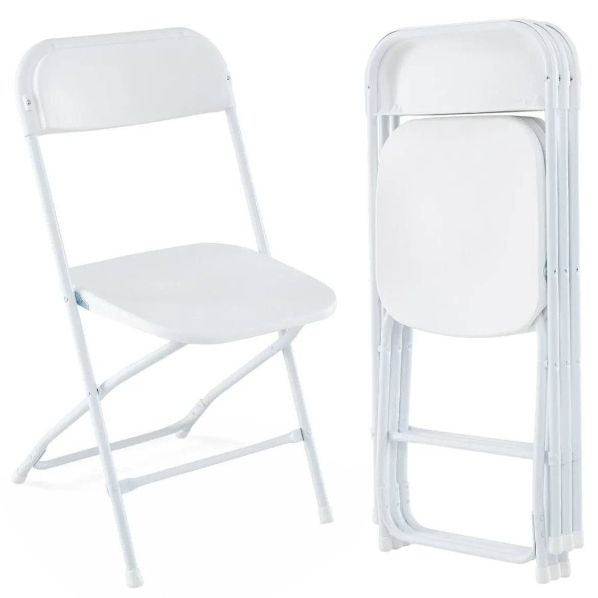 4er Set Metall Klappstühle mit Kunststoffsitz & Rückenlehne Tragbare Terrassenstühle Weiß