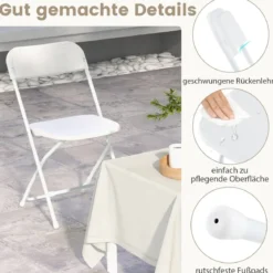 4er Set Metall Klappstühle mit Kunststoffsitz & Rückenlehne Tragbare Terrassenstühle Weiß