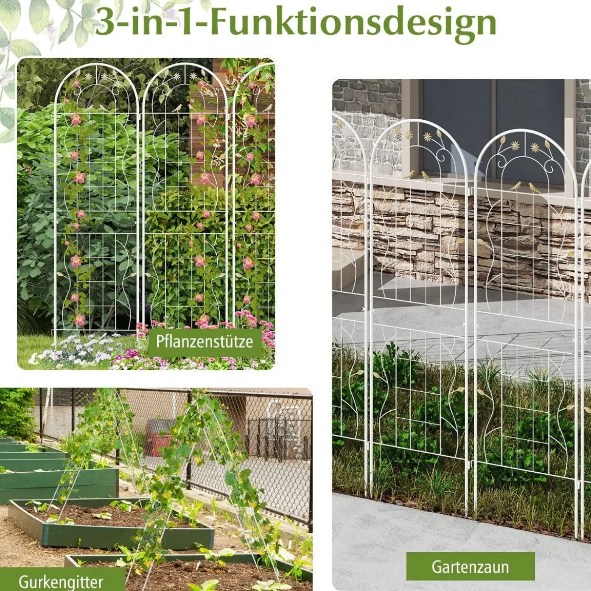 2er Set Metall Rankgitter Dekorativer Gartenzaun Freistehende Rankhilfe 180 x 50 cm