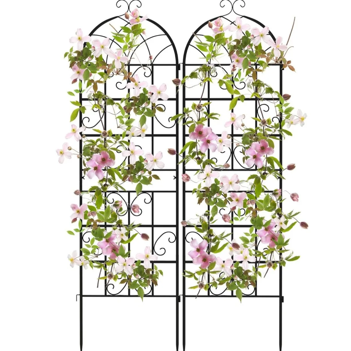 2er Set Metall Rankgitter Freistehender Gartenzaun zum Stecken Spalier 180 x 50 cm Schwarz