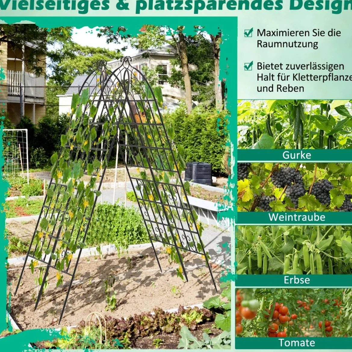 2er Set Metall Rankgitter Freistehender Gartenzaun zum Stecken Spalier 180 x 50 cm Schwarz