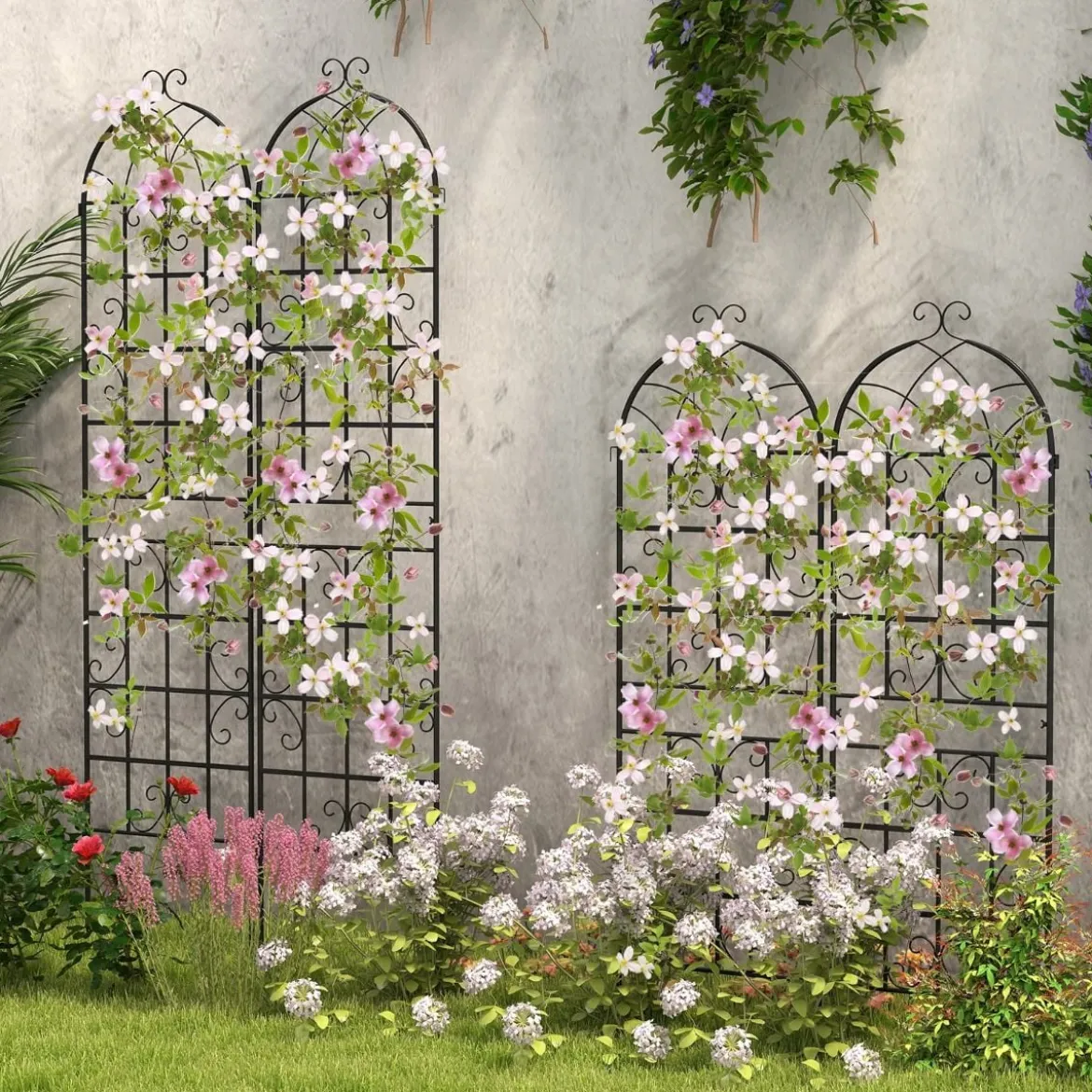 2er Set Metall Rankgitter Freistehender Gartenzaun zum Stecken Spalier 180 x 50 cm Schwarz