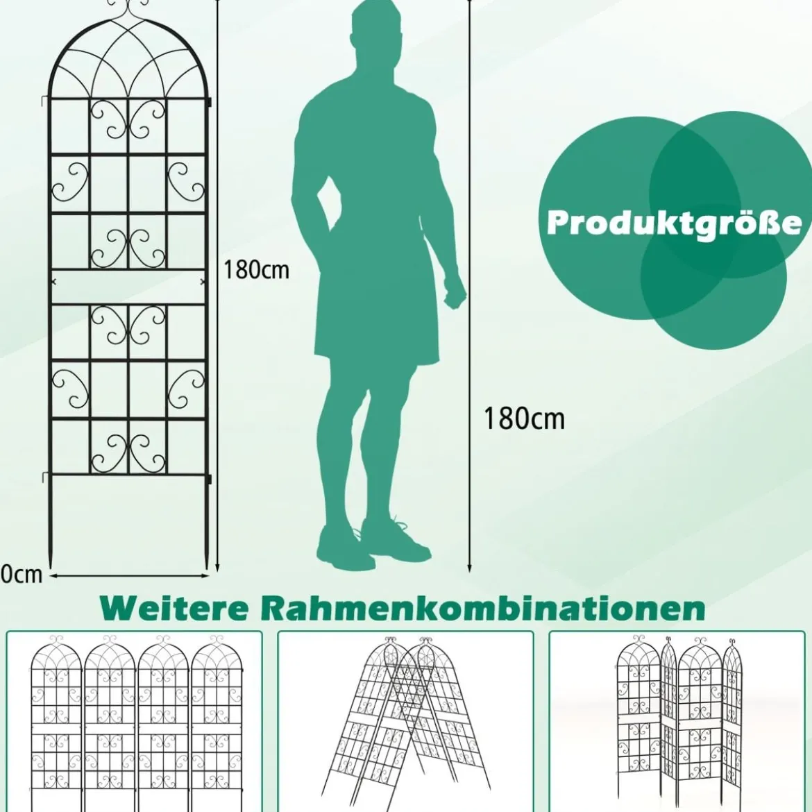 2er Set Metall Rankgitter Freistehender Gartenzaun zum Stecken Spalier 180 x 50 cm Schwarz
