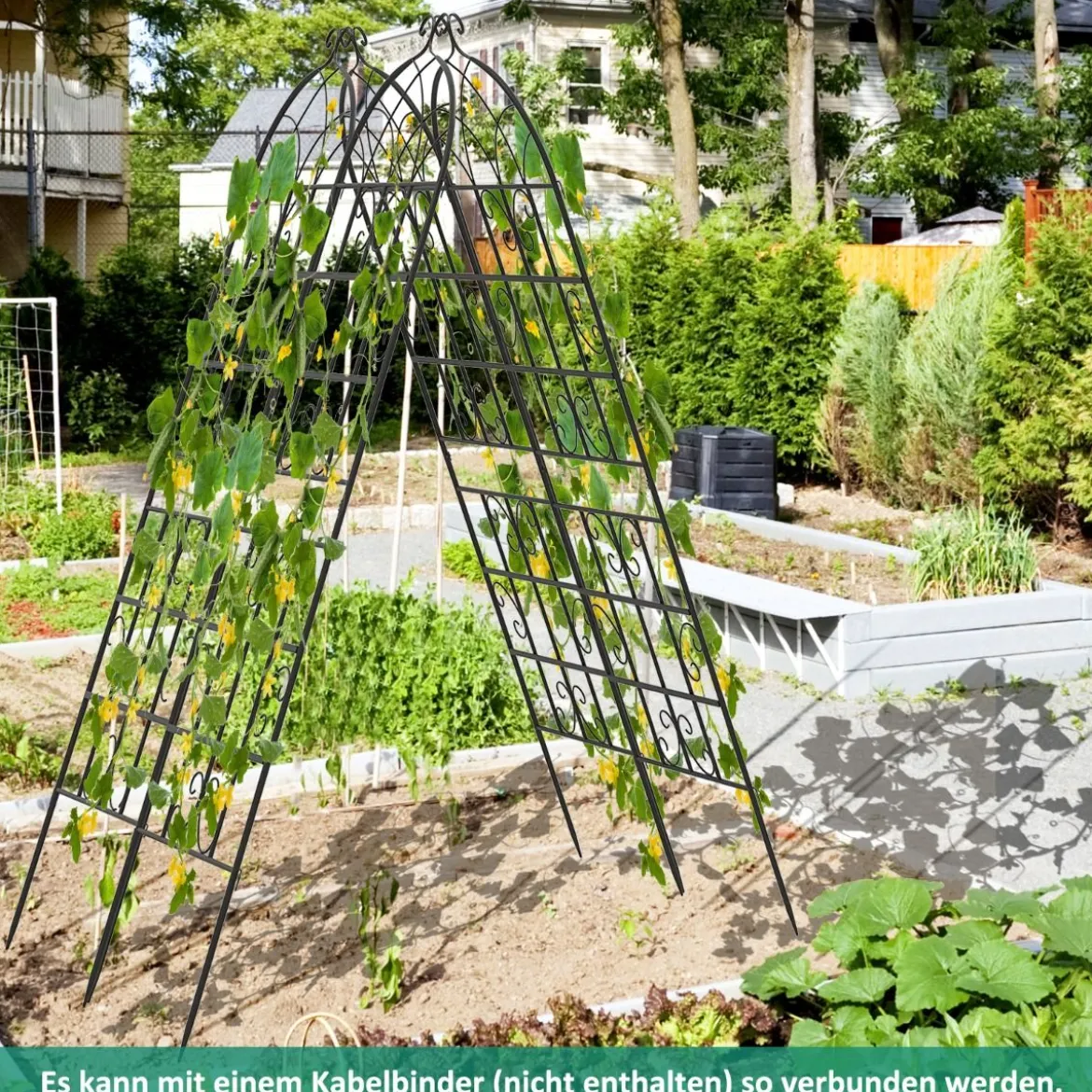 2er Set Metall Rankgitter Freistehender Gartenzaun zum Stecken Spalier 180 x 50 cm Schwarz