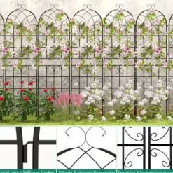 2er Set Metall Rankgitter Freistehender Gartenzaun zum Stecken Spalier 180 x 50 cm Schwarz