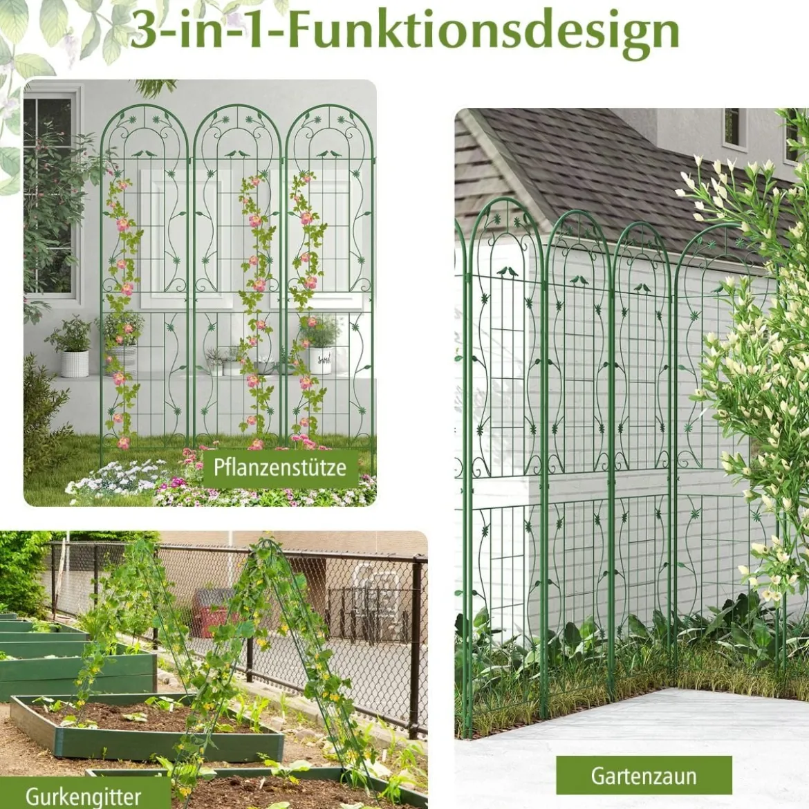 2er Set Metall Rankgitter zum Stecken Dekorativer Gartenzaun Freistehende Rankhilfe