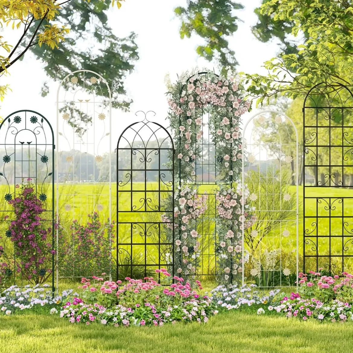 2er Set Metall Rankgitter zum Stecken Dekorativer Gartenzaun Freistehende Rankhilfe