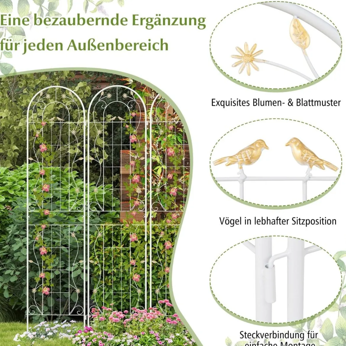 2er Set Metall Rankgitter zum Stecken Dekorativer Gartenzaun Freistehende Rankhilfe