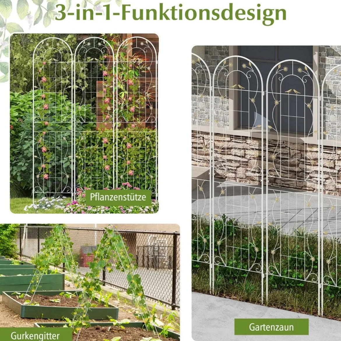 2er Set Metall Rankgitter zum Stecken Dekorativer Gartenzaun Freistehende Rankhilfe