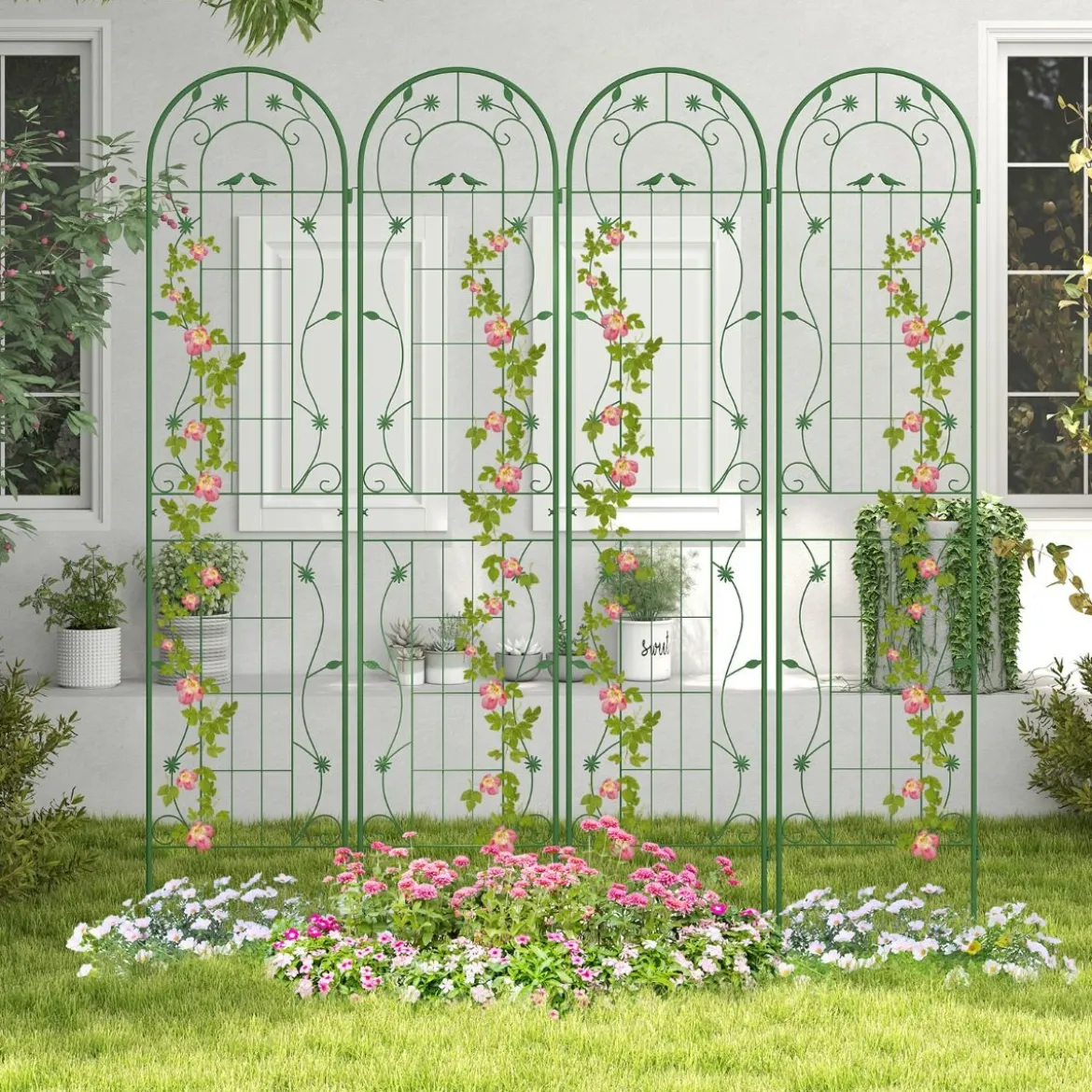 2er Set Metall Rankgitter zum Stecken Dekorativer Gartenzaun Freistehende Rankhilfe