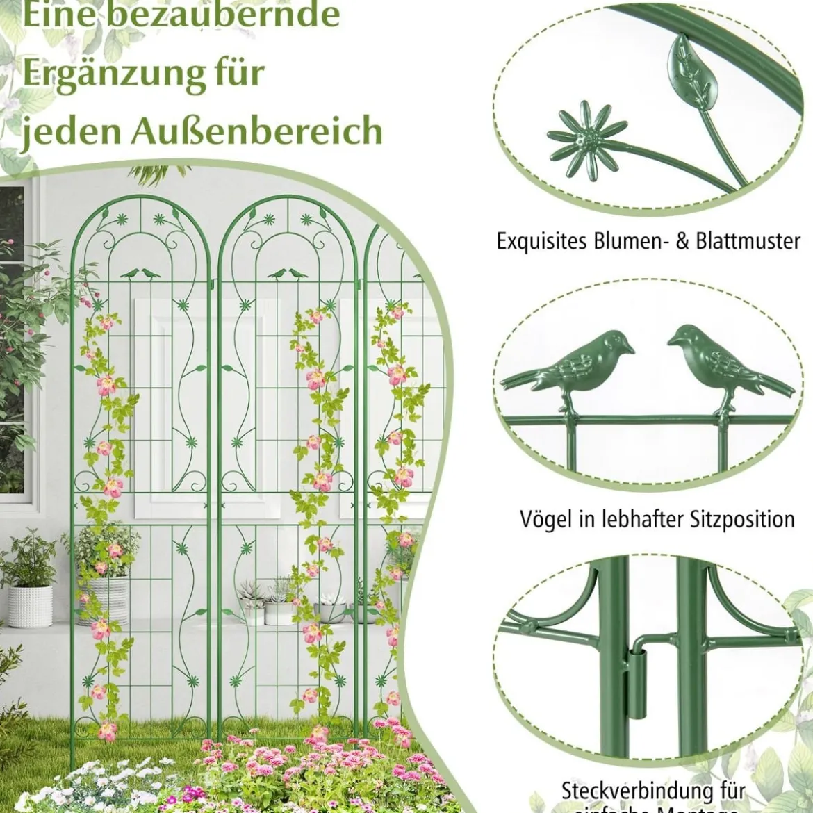2er Set Metall Rankgitter zum Stecken Dekorativer Gartenzaun Freistehende Rankhilfe