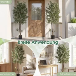 2er Set 1.8 m Künstliche Grünpflanzen mit Realistischen Früchten & Moosen Künstlichen Olivenbäumen