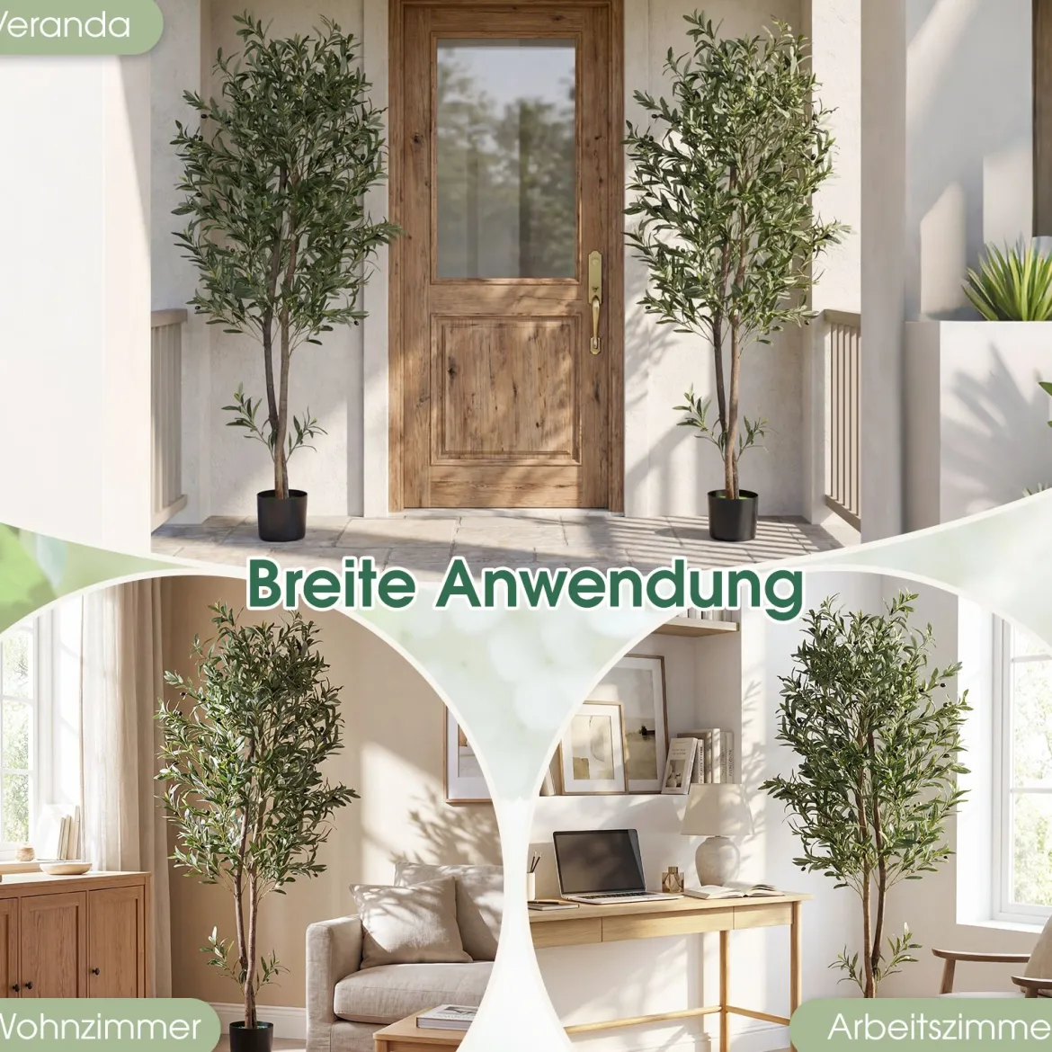 2er Set 1.8 m Künstliche Grünpflanzen mit Realistischen Früchten & Moosen Künstlichen Olivenbäumen