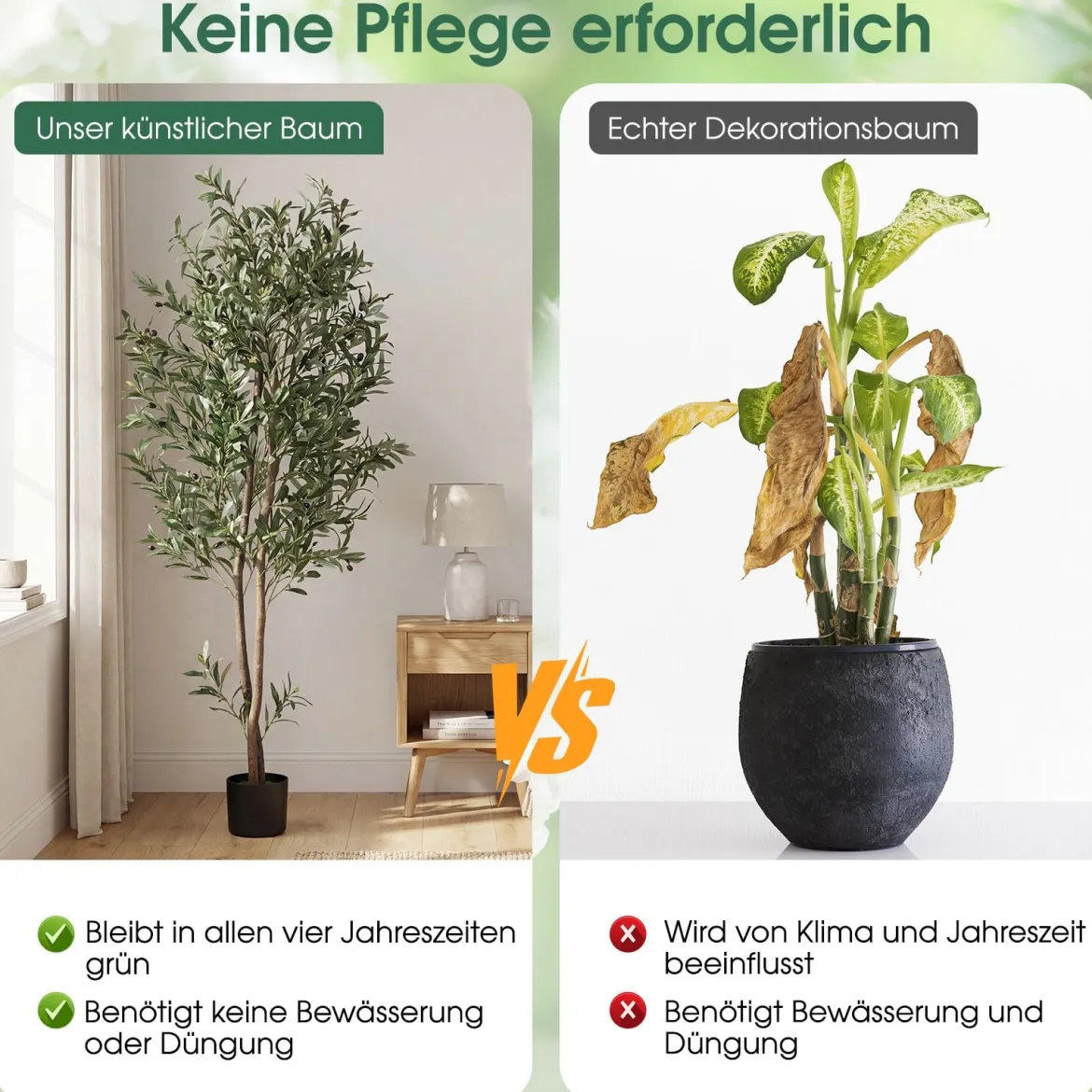 2er Set 1.8 m Künstliche Grünpflanzen mit Realistischen Früchten & Moosen Künstlichen Olivenbäumen