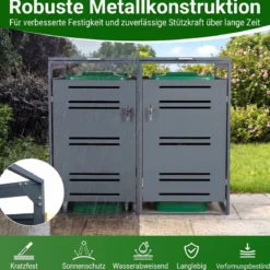 2er Set Mülltonnenbox für 2 x 120 L Mülltonne Wetterfester Gartenschuppen mit Abschließbarer Tür