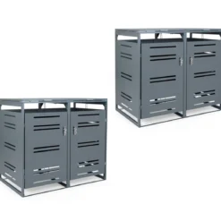 2er Set Mülltonnenbox für 2 x 120 L Mülltonne Wetterfester Gartenschuppen mit Abschließbarer Tür